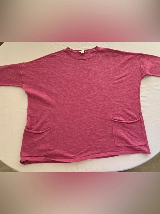 J. Jill Strawberry Pink Linen & Cotton Oversized Top w Pockets Women’s Medium - Picture 3 of 10